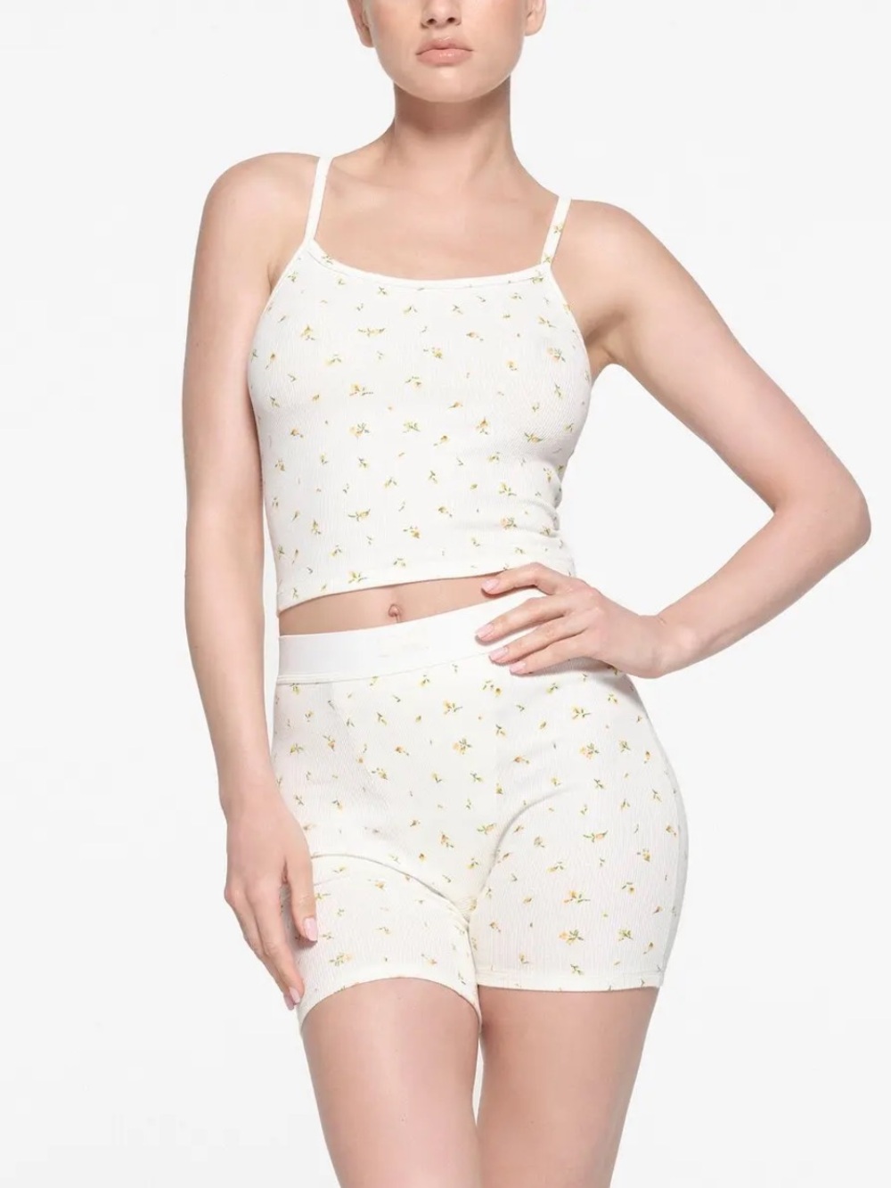 SKIMS COTTON RIB CROPPED CAMI LIMITED EDITION: MARIGOLD ROSEBUD PRINT SMALL